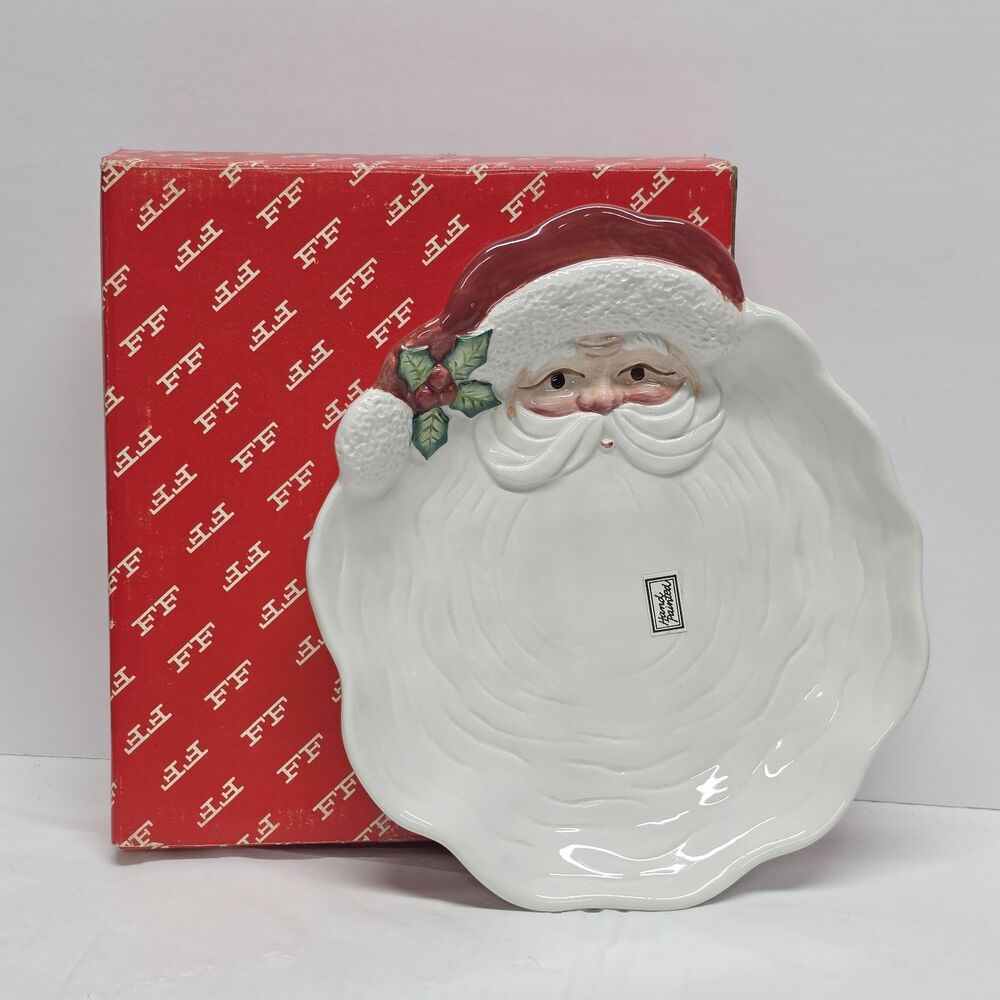 Fitz & Floyd 1989 Santa Face Serving Christmas Plate Porcelain Cookie Vintage